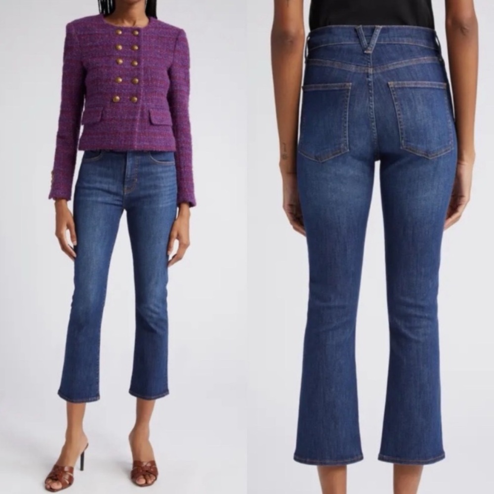 Veronica Beard Mid Blue Cropped Kick Flare Jeans